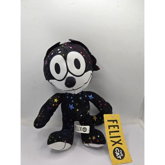 Felix the Cat Plush Stuffed Animal Toy Factory Black Rainbow Stars 12” - Picture 1 of 3
